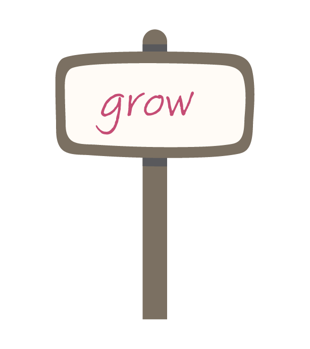 A drawing of a wooden sign with the word grow on it.